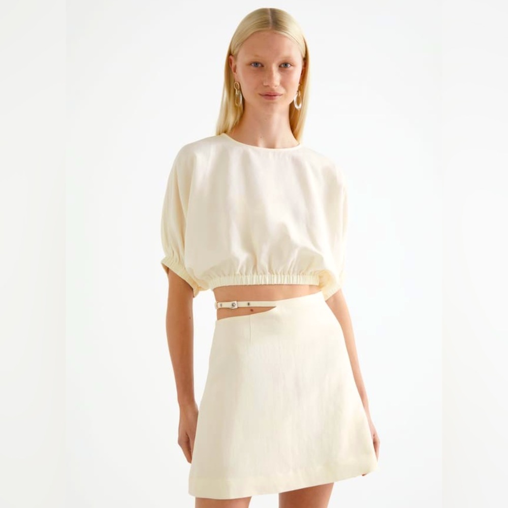& Other Stories Linen Cut Out Mini Skirt SZ 12
